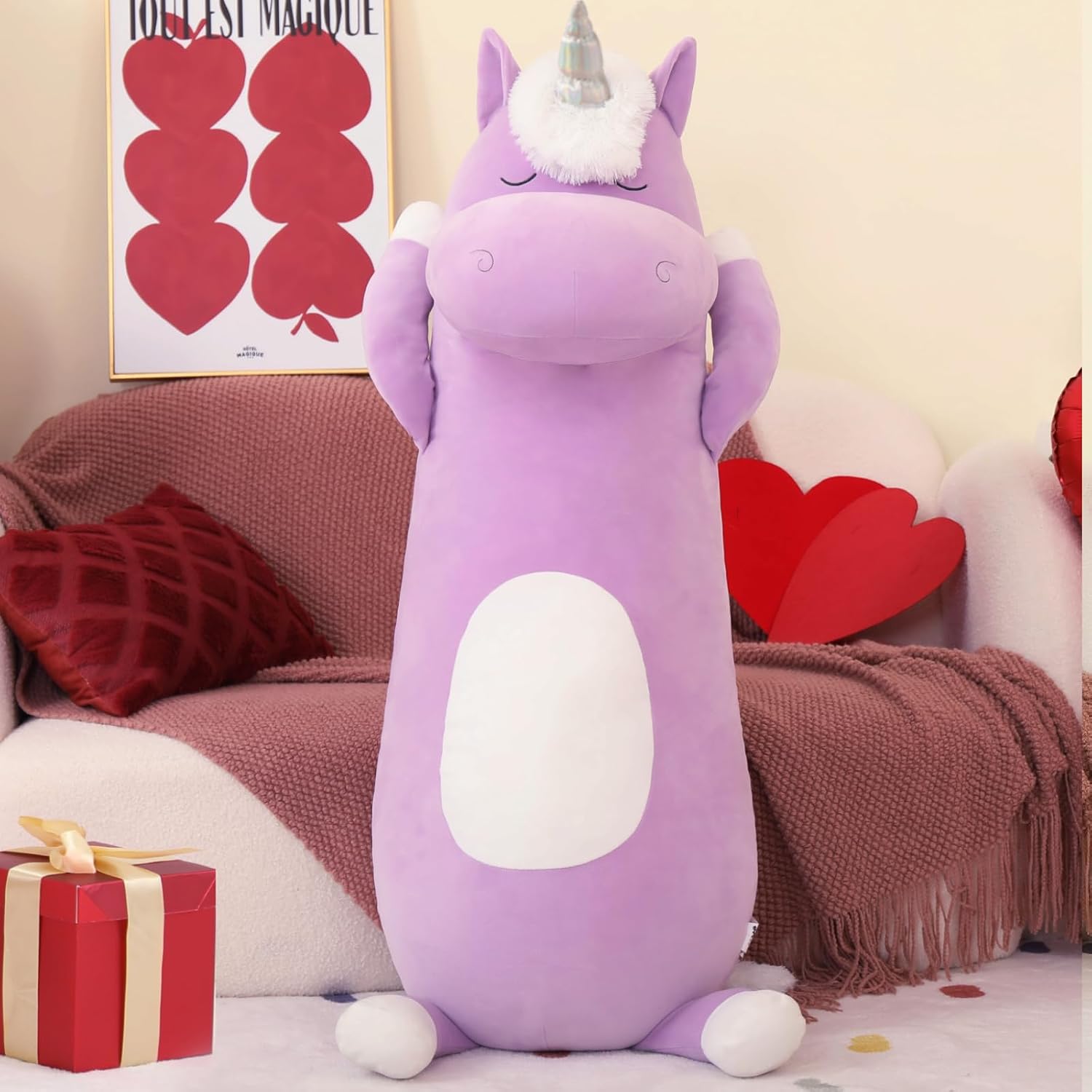 MorisMos Giant Plush Unicorn Body Pillow 4 Ft,51 in Long Purple Unicorn Stuffed Animal Body Pillow for Kid Girl Boy, Soft Big Hugging Toy…