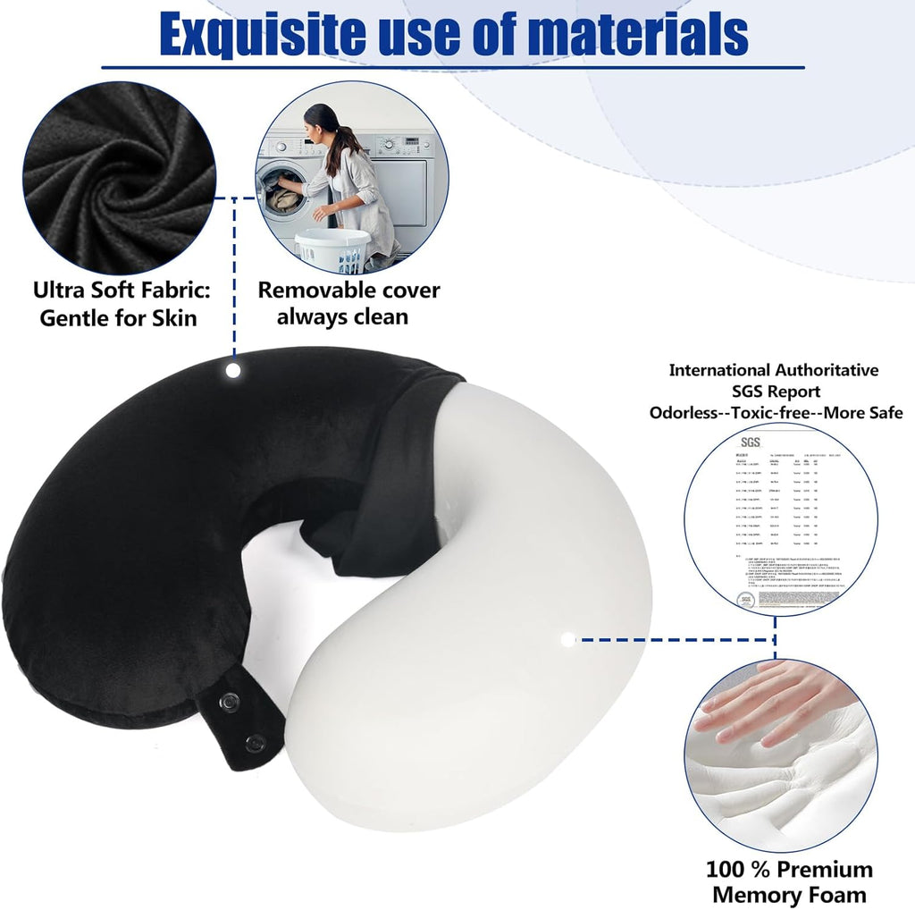 Saireider Neck Pillows for Travel 100% Memory Foam Adjustable Travel Pillows with Storage Bag, Sleep Mask and Earplugs-help reduce The…