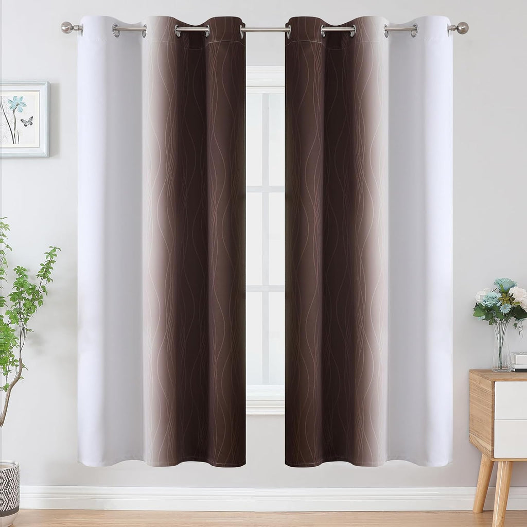 Estelartextiler Estelar Textiler Brown and Greyish White Blackout Curtains for Living Room, Full Room Darkening Grommet Ombre Curtains for…