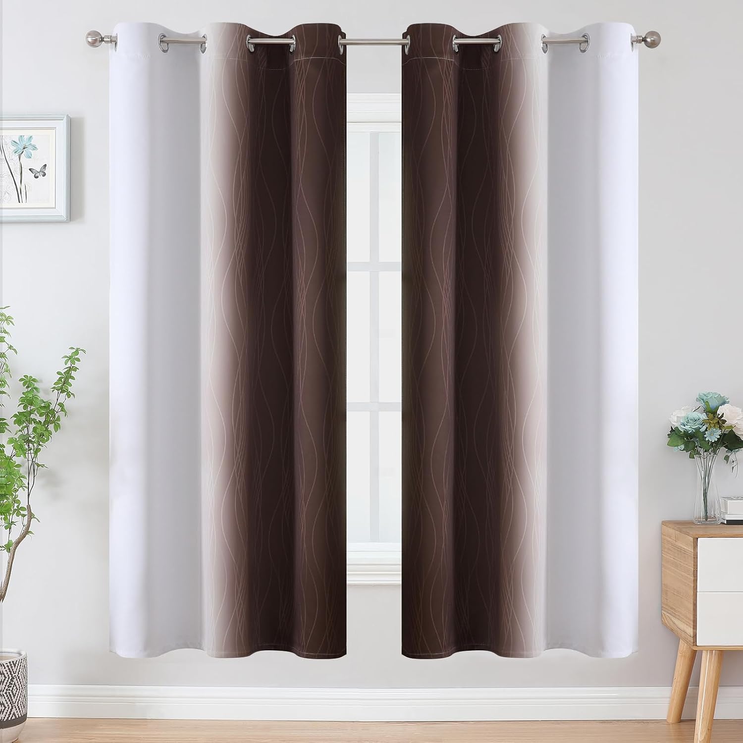 Estelartextiler Estelar Textiler Brown and Greyish White Blackout Curtains for Living Room, Full Room Darkening Grommet Ombre Curtains for…
