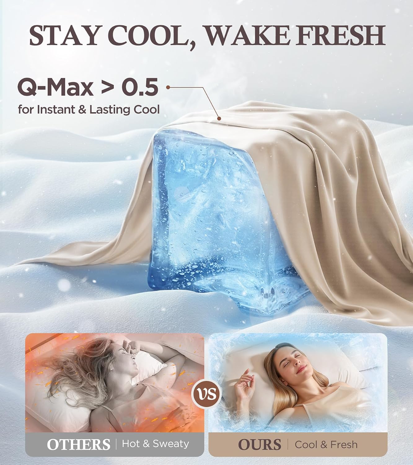 Rifens Instant Chill Cooling Pillowcase for Hot Sleepers, 2% HA Infused Pillowcase Hydrates Skin & Hair, Reduces Wrinkles & Frizz, Softer T…