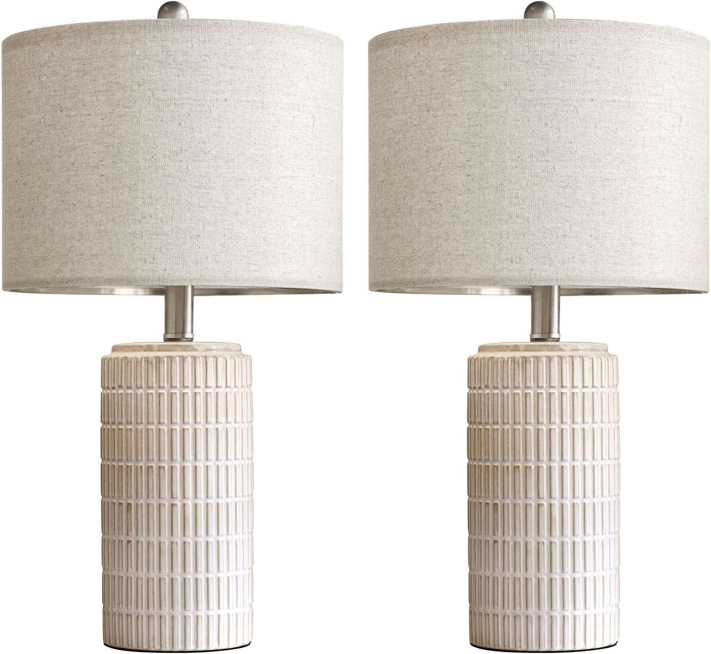 PoKat 23" Modern Ceramic Table Lamp Set of 2 for Living Room White Desk Lamps for Bedroom Farmhouse Bedside Nightstand Lamp House Warming…
