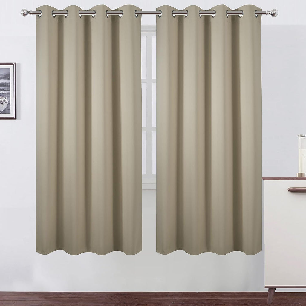 Lemomo Beige Thermal Blackout Curtains/52 x 72 Inch/Set of 2 Panels Room Darkening Curtains for Bedroom 72 Inch silver