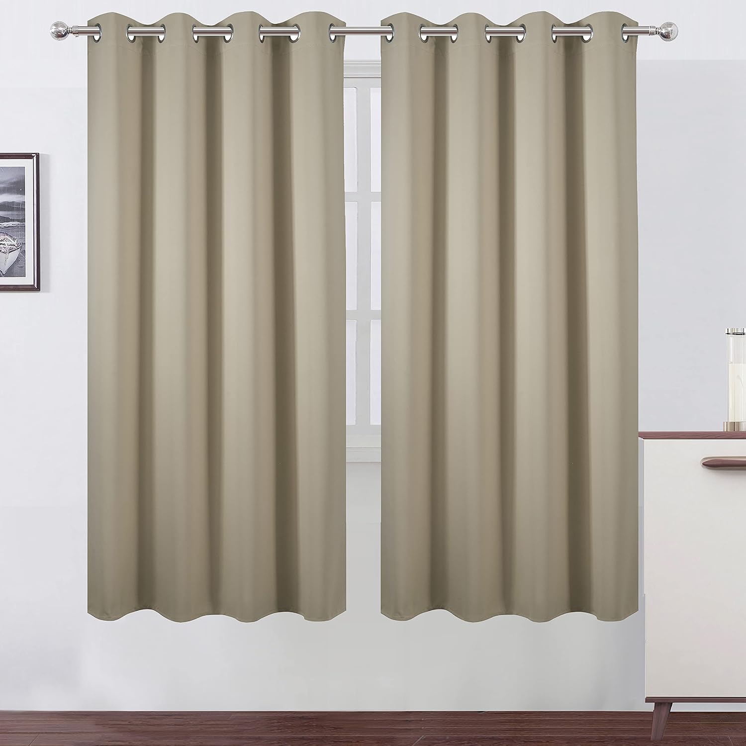 Lemomo Beige Thermal Blackout Curtains/52 x 72 Inch/Set of 2 Panels Room Darkening Curtains for Bedroom 72 Inch silver