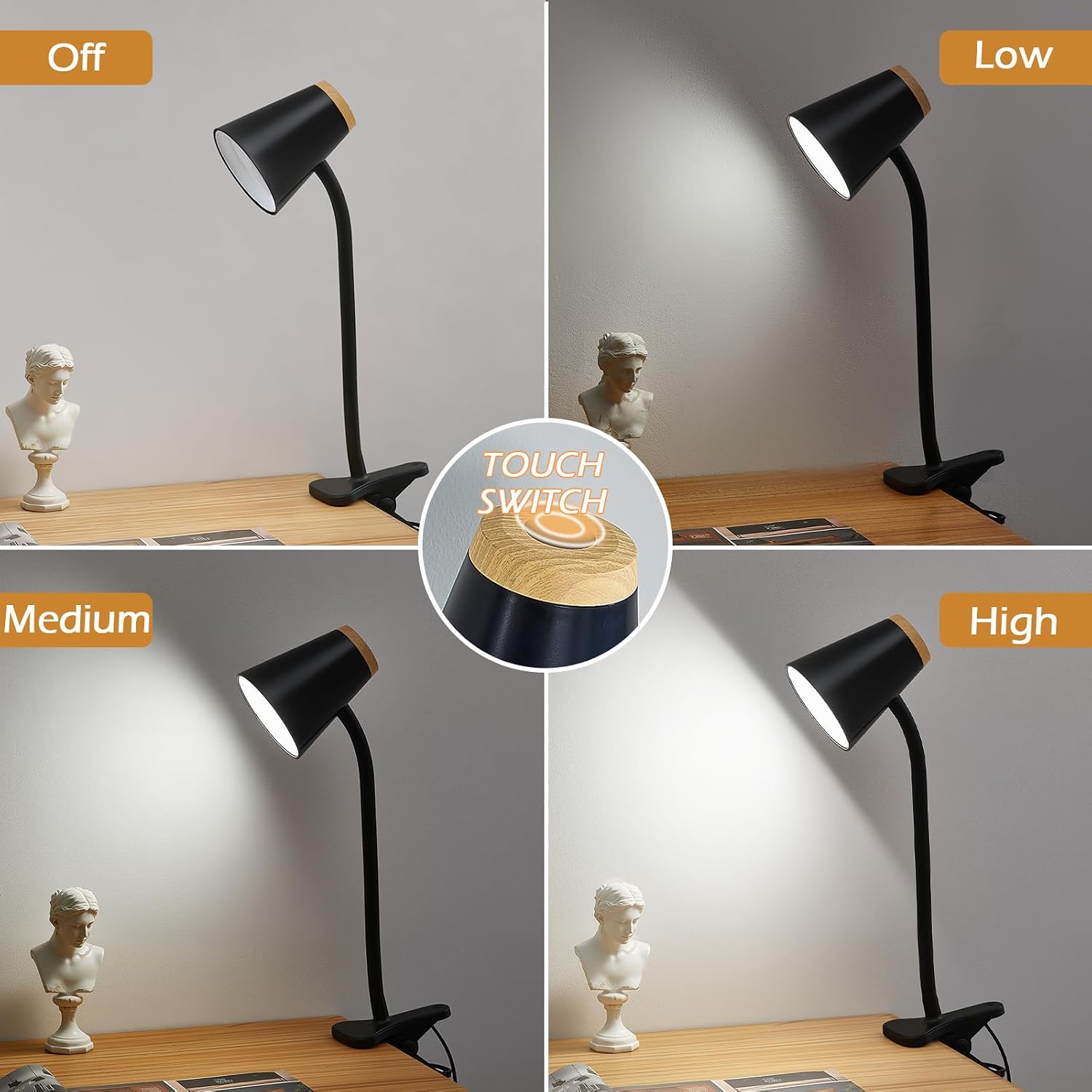 WelcometoEJIAXIN EJIAXIN Clip on Desk Lamp for Home Office - Small LED Touch Dimmable Reading Light for College Dorm Room - Adjustable Flex…
