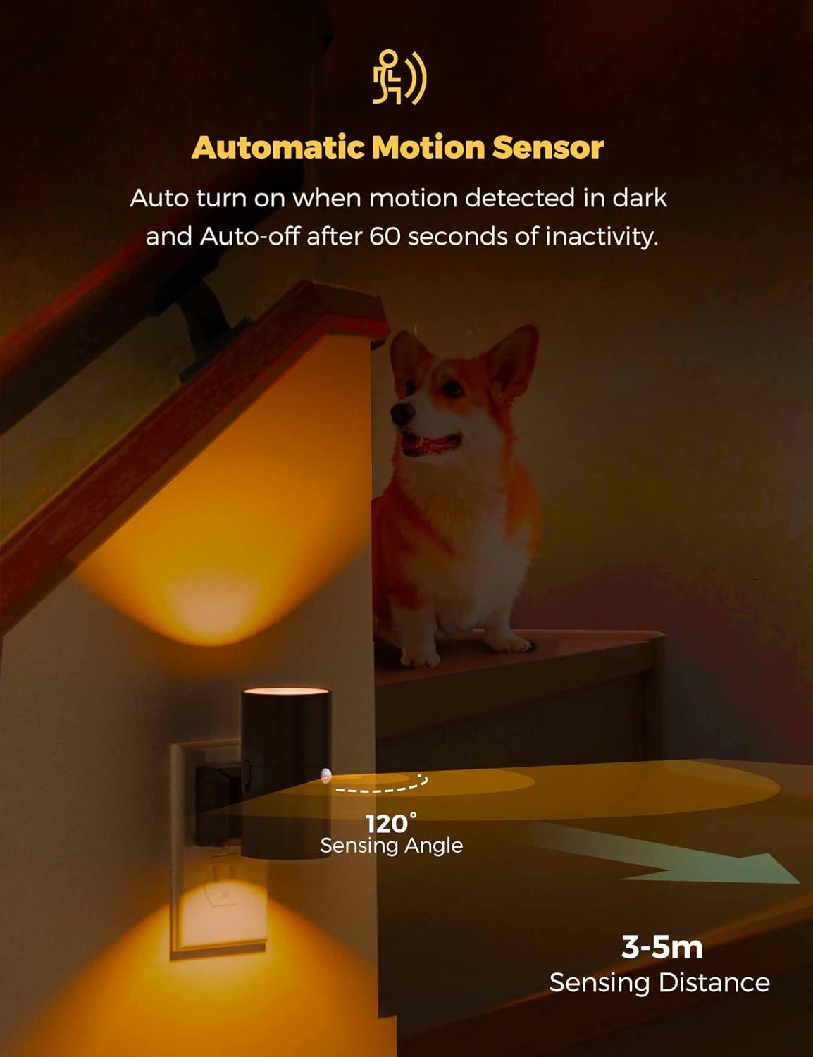 L LOHAS LED Motion Sensor Night Light, Amber Nightlights, [2 Pack] Motion Activated Nightlight, Dimmable Night Light, Yellow Nightlight…