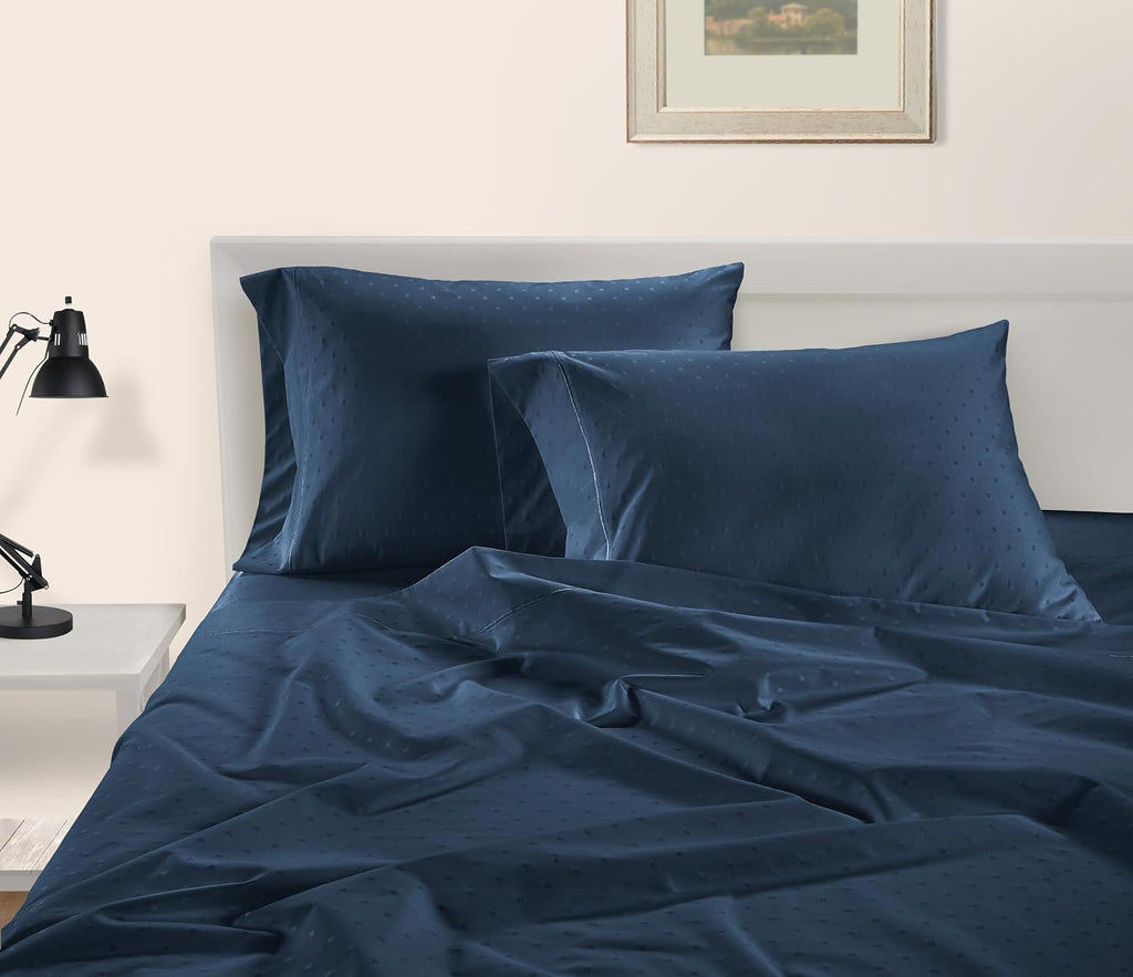 LaneLinen LANE LINEN Pillows Queen Size Set of 2, Soft 100% Egyptian Cotton, Cool & Smooth Pillow Cases - Swiss Dot - Estate Blue Cotton Bl…