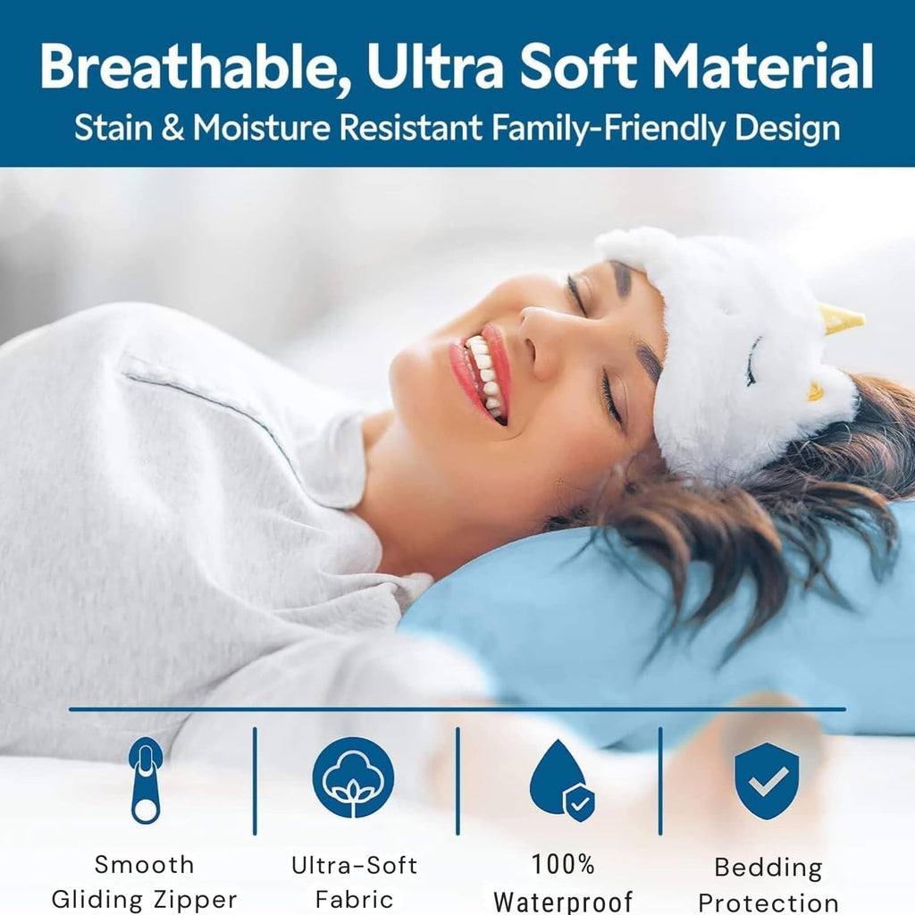 Guardmax Waterproof Pillow Protector Light Blue Standard Size - Zippered Bed Bug Pillow Protector 8 Pack - Hypoallergenic Pillow Case…