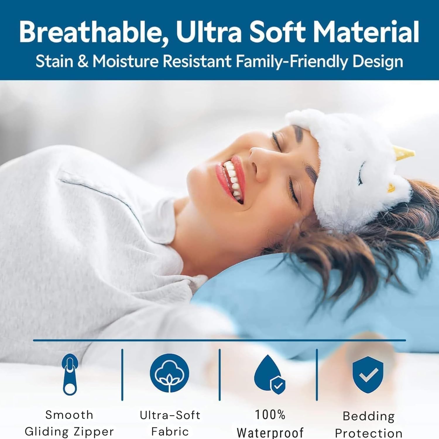 Guardmax Waterproof Pillow Protector Light Blue Standard Size - Zippered Bed Bug Pillow Protector 8 Pack - Hypoallergenic Pillow Case…