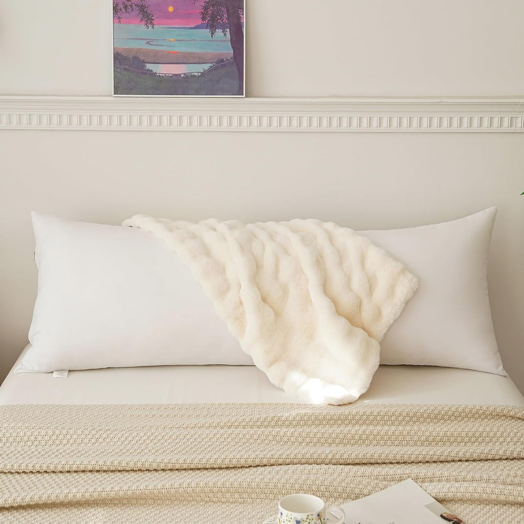 Memfydu Full Body Pillow with Fluffy Bubble Waffle Carved Faux Fur Removable Cover, Long Bed Pillow Adult 20x54 Inches for Side Sleeper and…