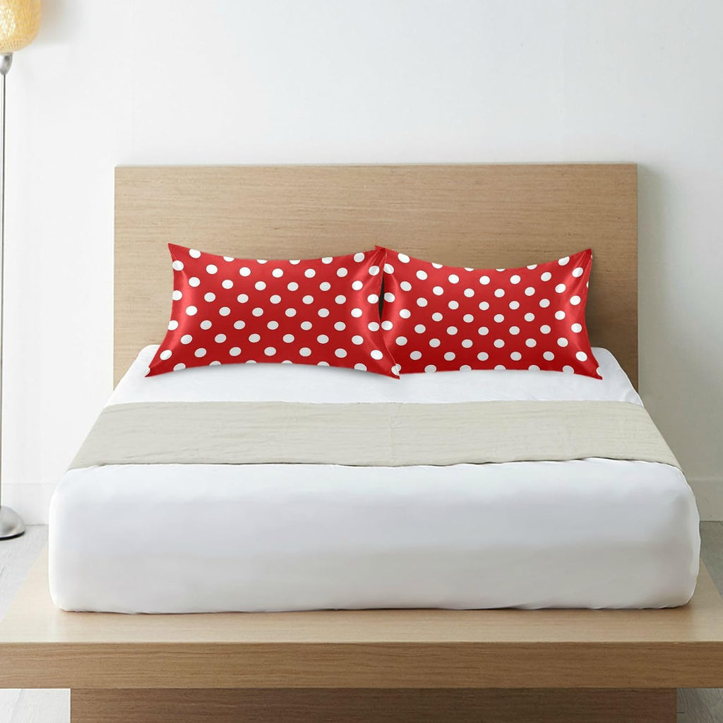 Red Polka Dot Plaid Print Pillow Covers Silk Pillowcase for Hair and Skin Cooling Breathable Soft Satin Pillowcase King Size Pillow Case…