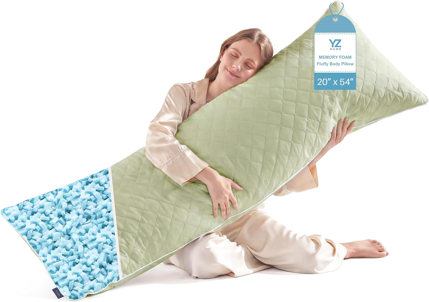 YZ HOME Long Body Pillow for Adults, Firm Body Pillow Shredded Memory Foam, Adjustable Height, Support for Side Sleeping & Pregnant…