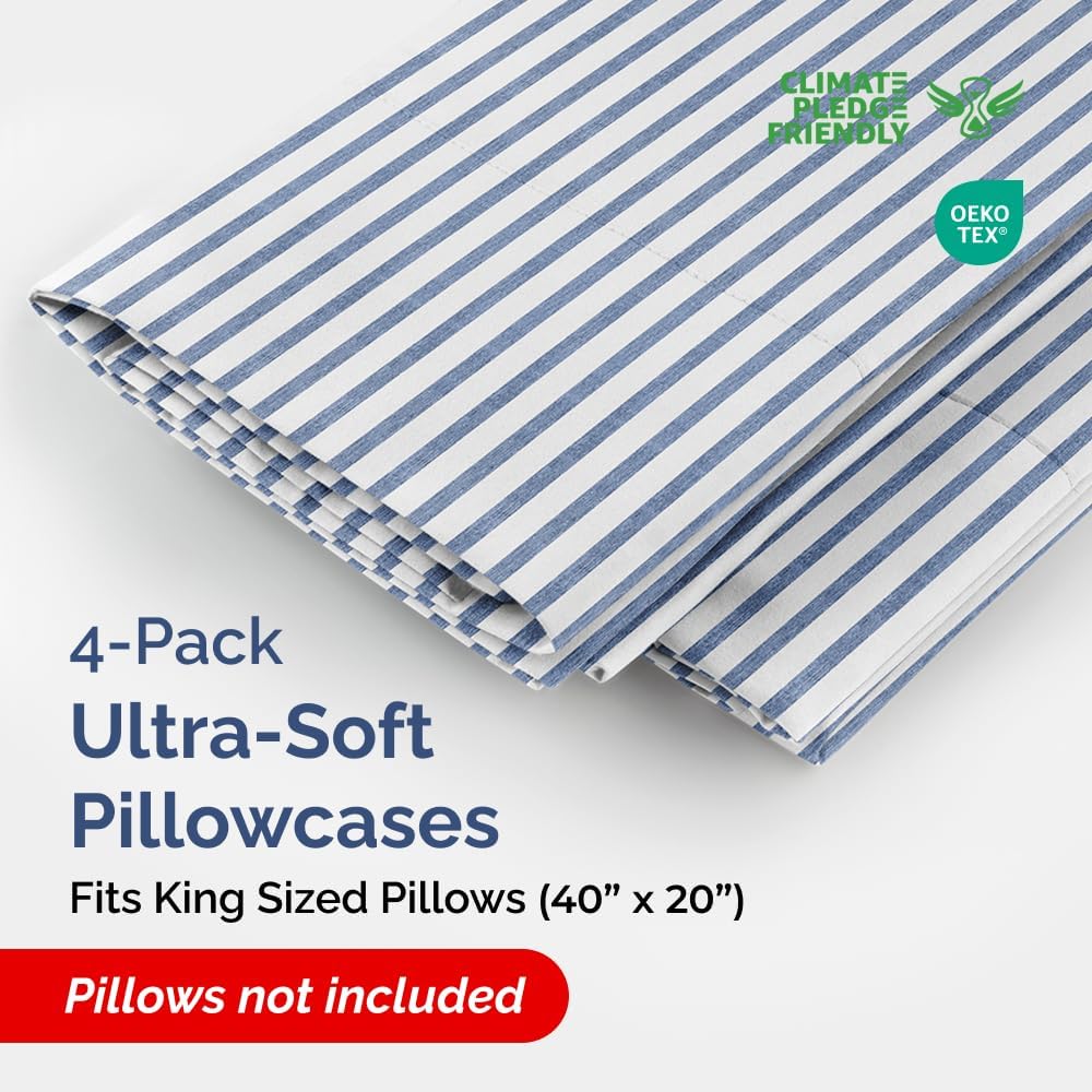 King Pillow Cases Set of 4 - Ultra Soft Hotel Quality Pillowcase Covers - Comfy, Cozy & Wrinkle Free - Shrinkage and Fade Resistant…