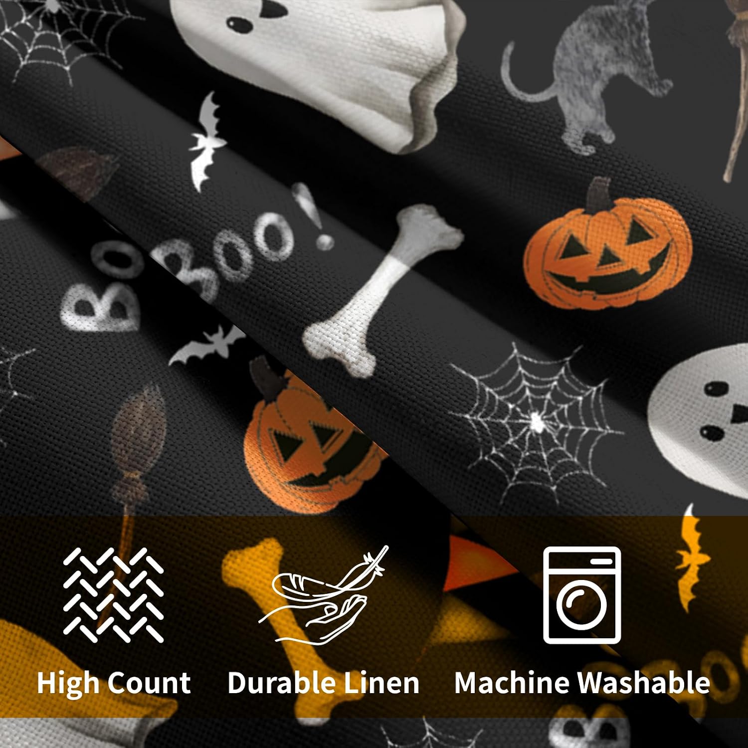 Halloween Throw Pillow Covers 20X20 Inch 2 Packs Boo Cute Ghost Orange Pumpkins Bat Web Decorative Black Pillow Cases Holiday Cotton…