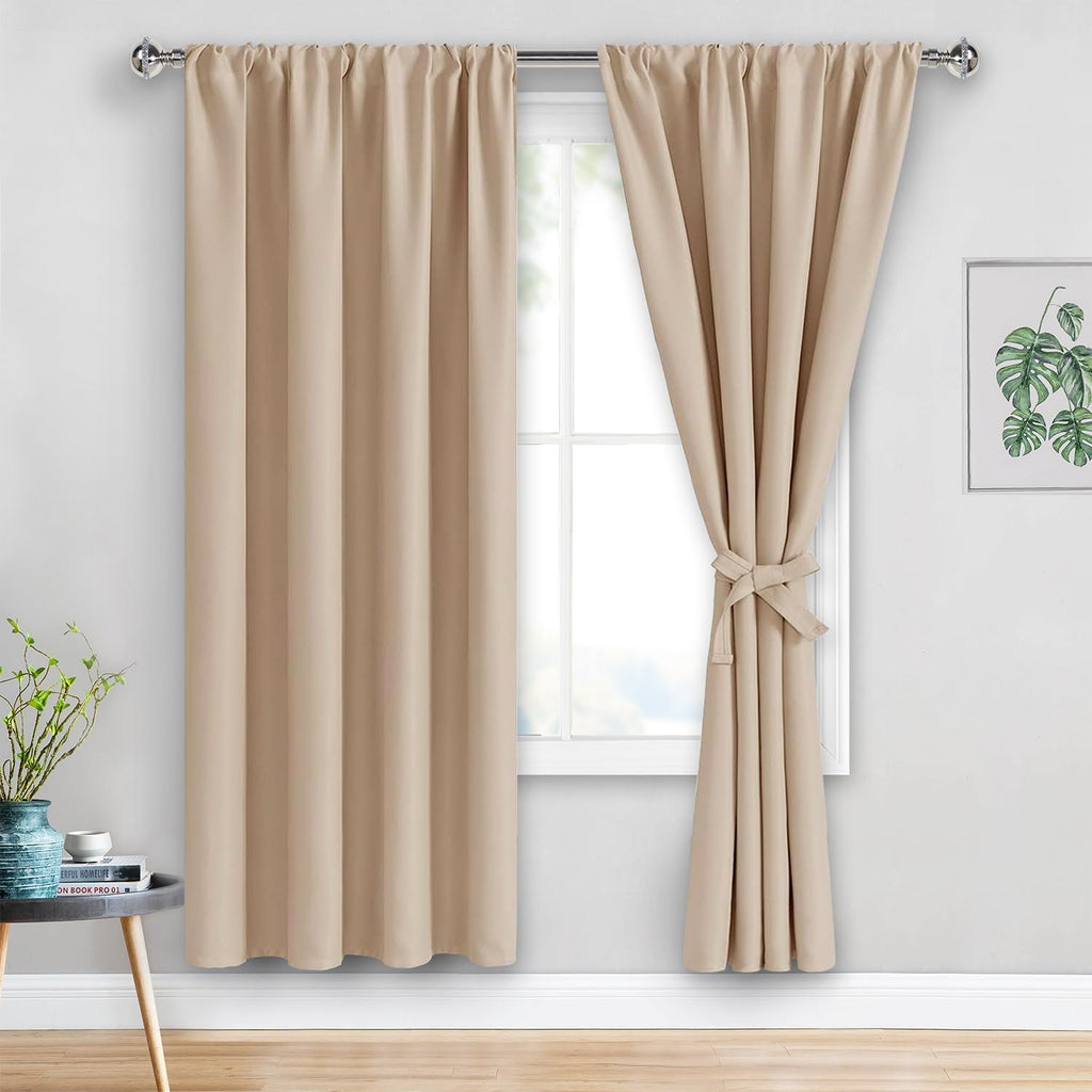 Jiuzhen Blackout Curtains for Bedroom– Thermal Insulated, Noise Reducing Room Darkening Rod Pocket Curtains for Living Room, Set of 2 Panels…