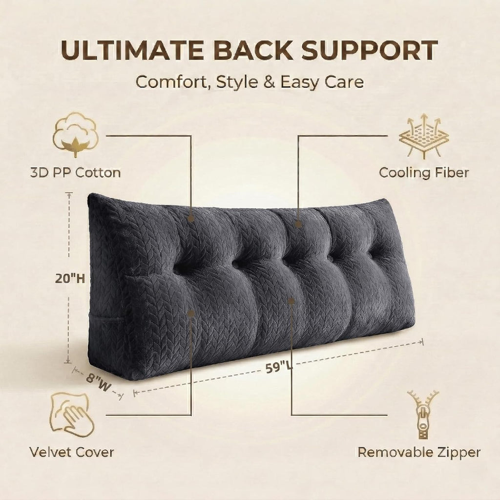 Headboard Pillow Queen Size, Reading Pillow for Bed, Leaf Pattern Wedge Pillow, Tufted Backrest Support, Headboard Substitute, Darkgray