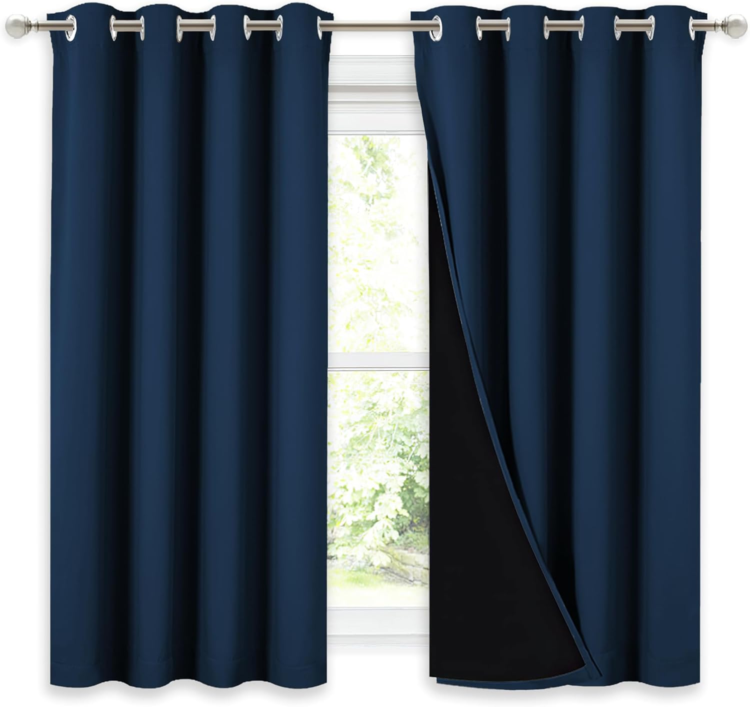 Nicetown 100% Blackout Curtains with Black Liners, Thermal Insulated Full Blackout 2-Layer Lined Drapes, Noise Cancellation Window Draperie…