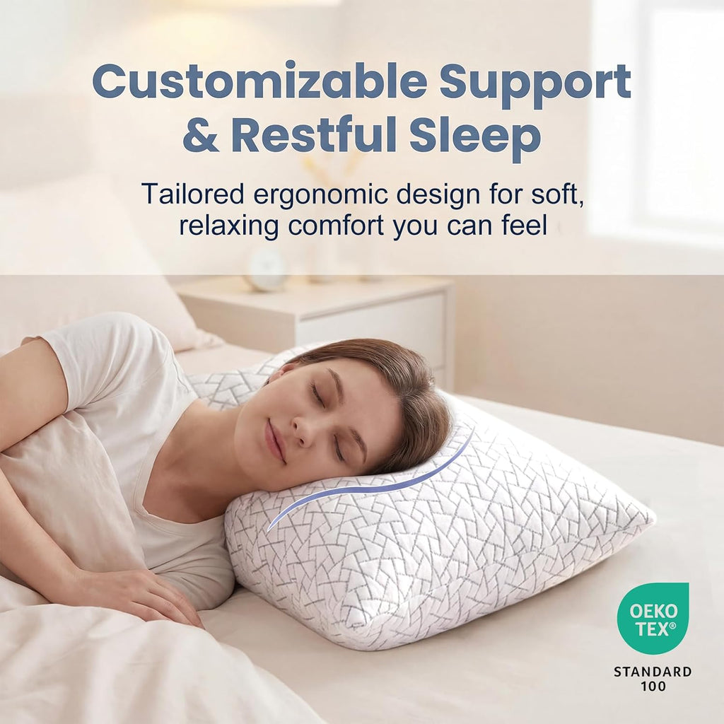 Meoflaw Adjustable Memory Foam Pillows: 2 Pack Queen Size Shredded Foam Bed Pillow for Sleeping with Removable & Washable Pillowcase for Al…