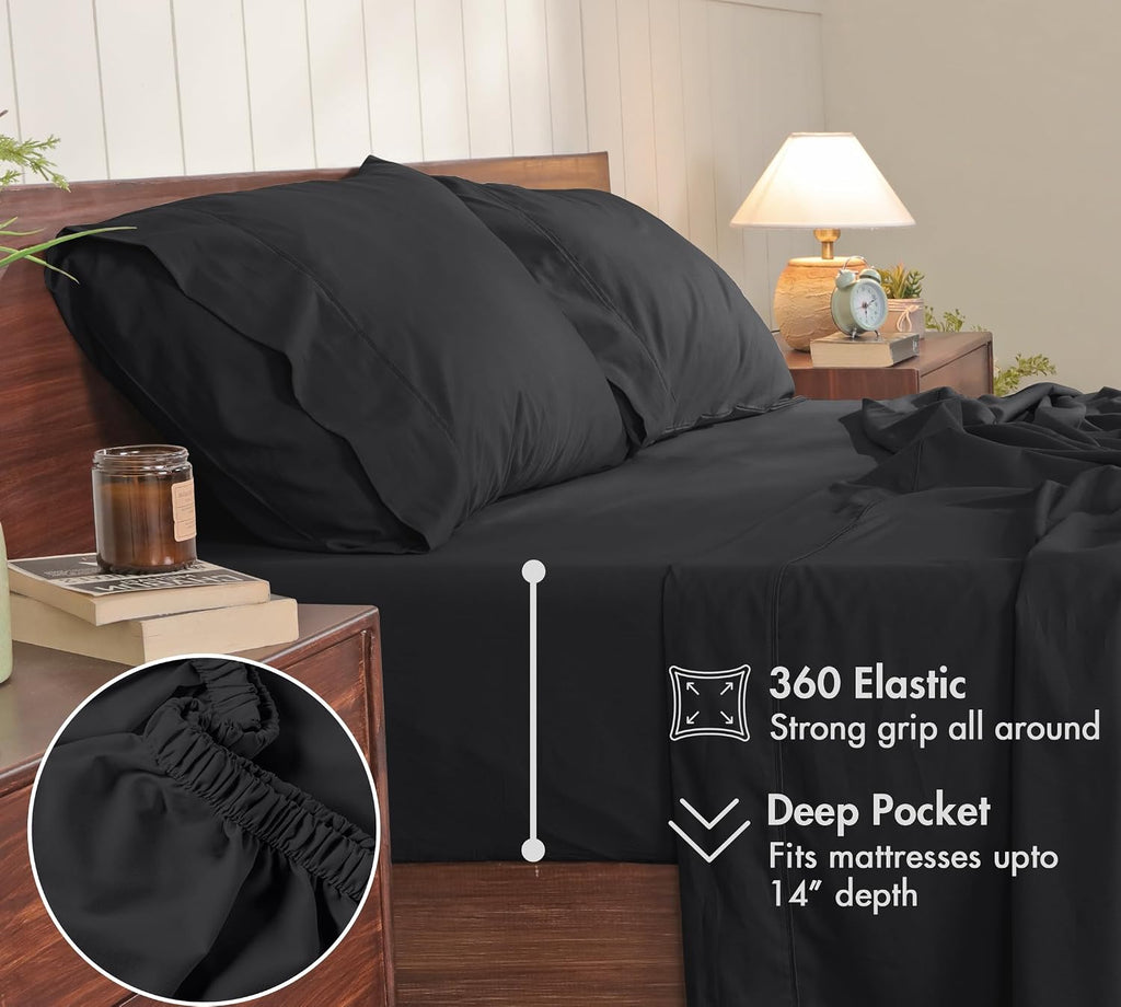 Ruvanti 100% Cotton Percale Sheets California King Size – Crisp Cooling Bed Sheets for Hot Sleepers, Deep Pocket 14”, Soft Breathable & Dur…