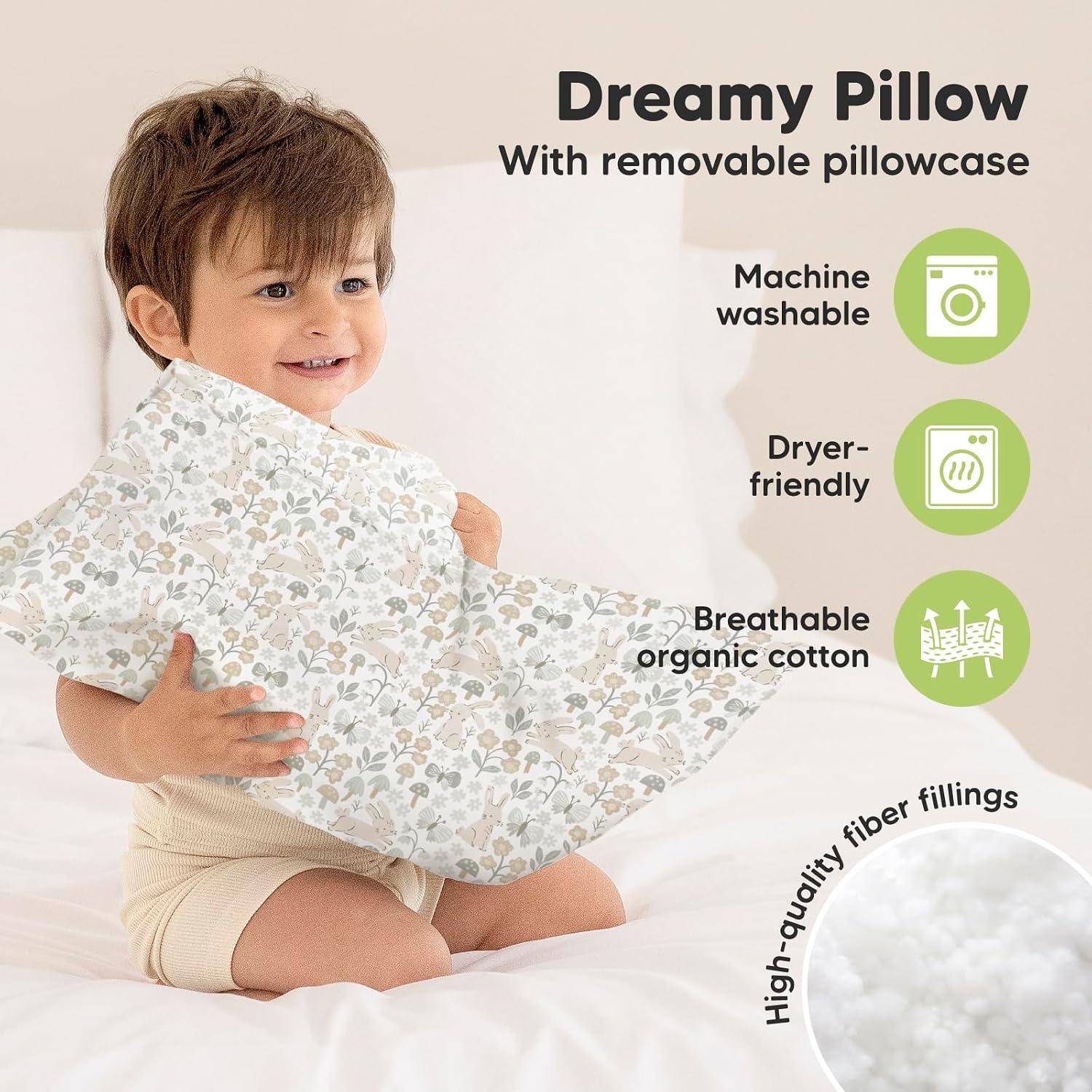 Toddler Pillow with Pillowcase - 13x18 My Little Dreamy Kids Travel Bed Pillows for Sleeping, Organic Cotton Small Pillowcase, Soft &…