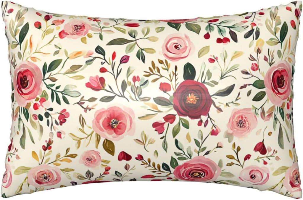 Satin Pillowcase for Hair and Skin Watercolor Floral Pink and Red Roses Super Soft and Cooling Similar to Silk Pillow Case 1 Pack with…