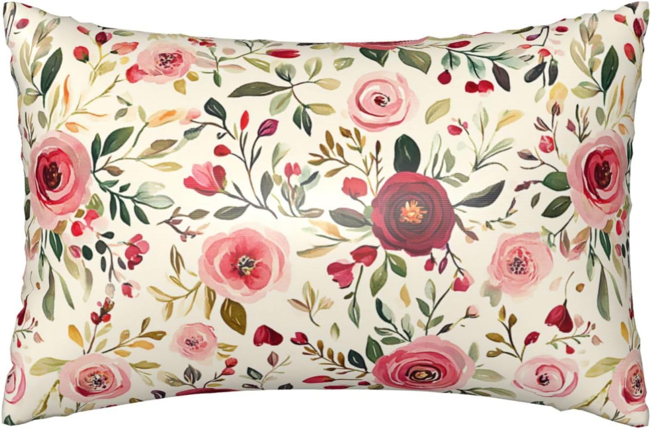 Satin Pillowcase for Hair and Skin Watercolor Floral Pink and Red Roses Super Soft and Cooling Similar to Silk Pillow Case 1 Pack with…