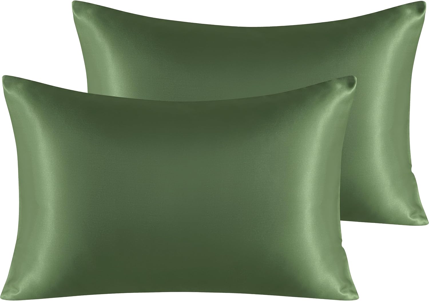 Ntbay 2 Pack Satin Standard Pillowcases for Hair and Skin, Luxurious and Silky Pillow Cases with Envelope Closure, 20x26 Inches, Olive Gree…