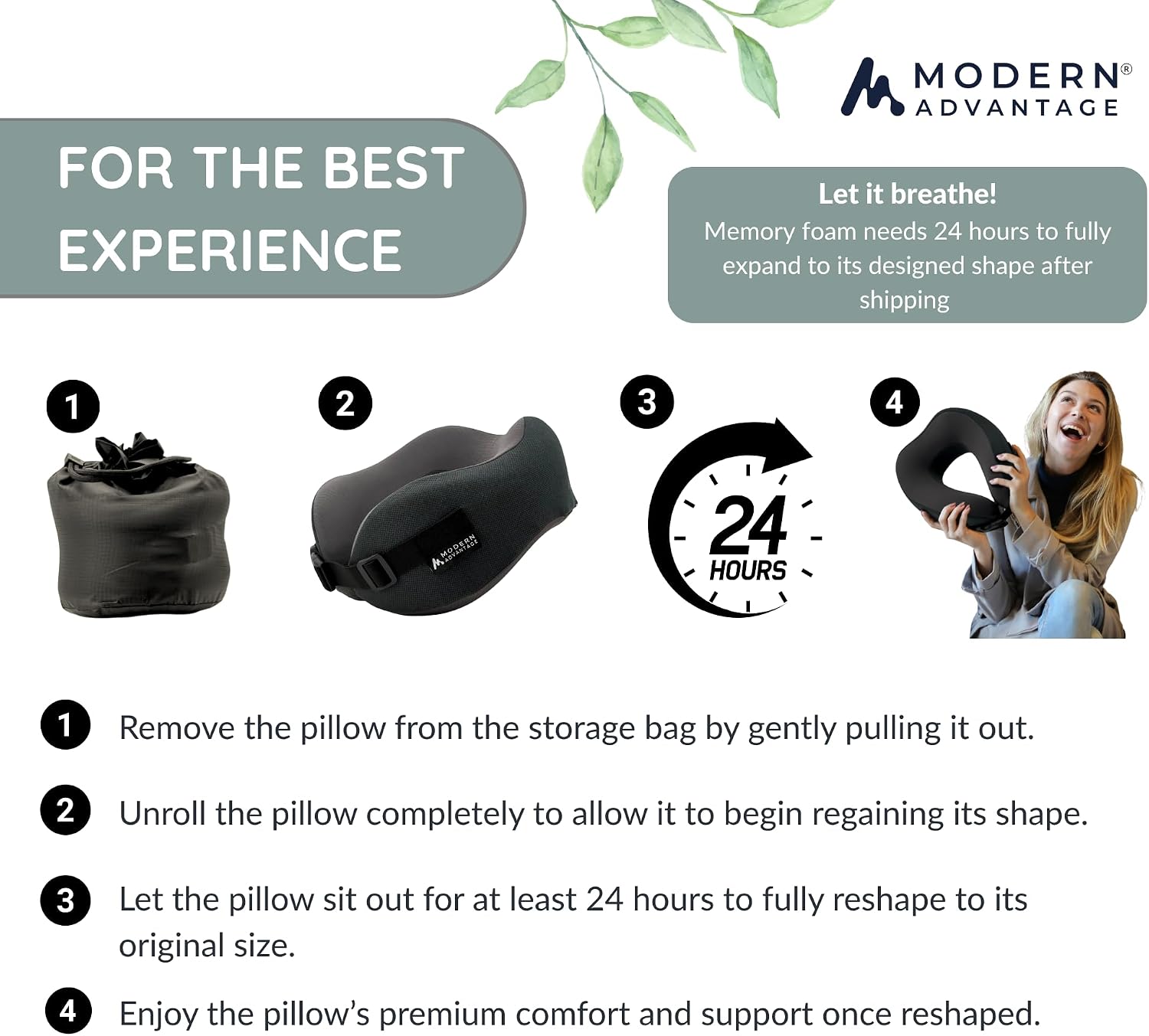 Modern Advantage Memory Foam Travel Neck Pillow for Airplanes – High Density Ergonomic Support, Adjustable Buckle Strap, Removable…