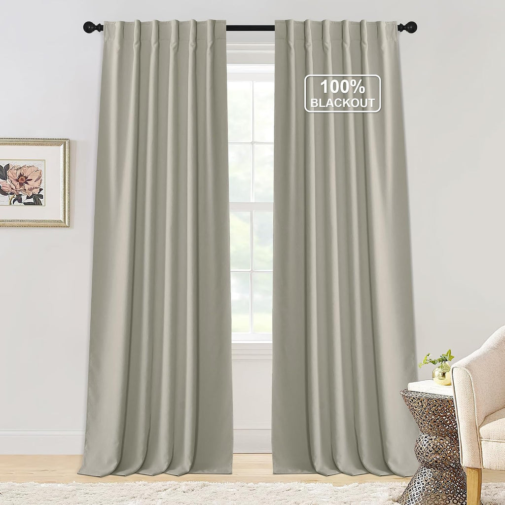 Nicetown Sand Chenille Velvet Curtains 90 inches Long, Privacy Luxury Rod Pocket Back Tab Thermal Insulated Room Darkening Window Drapes fo…
