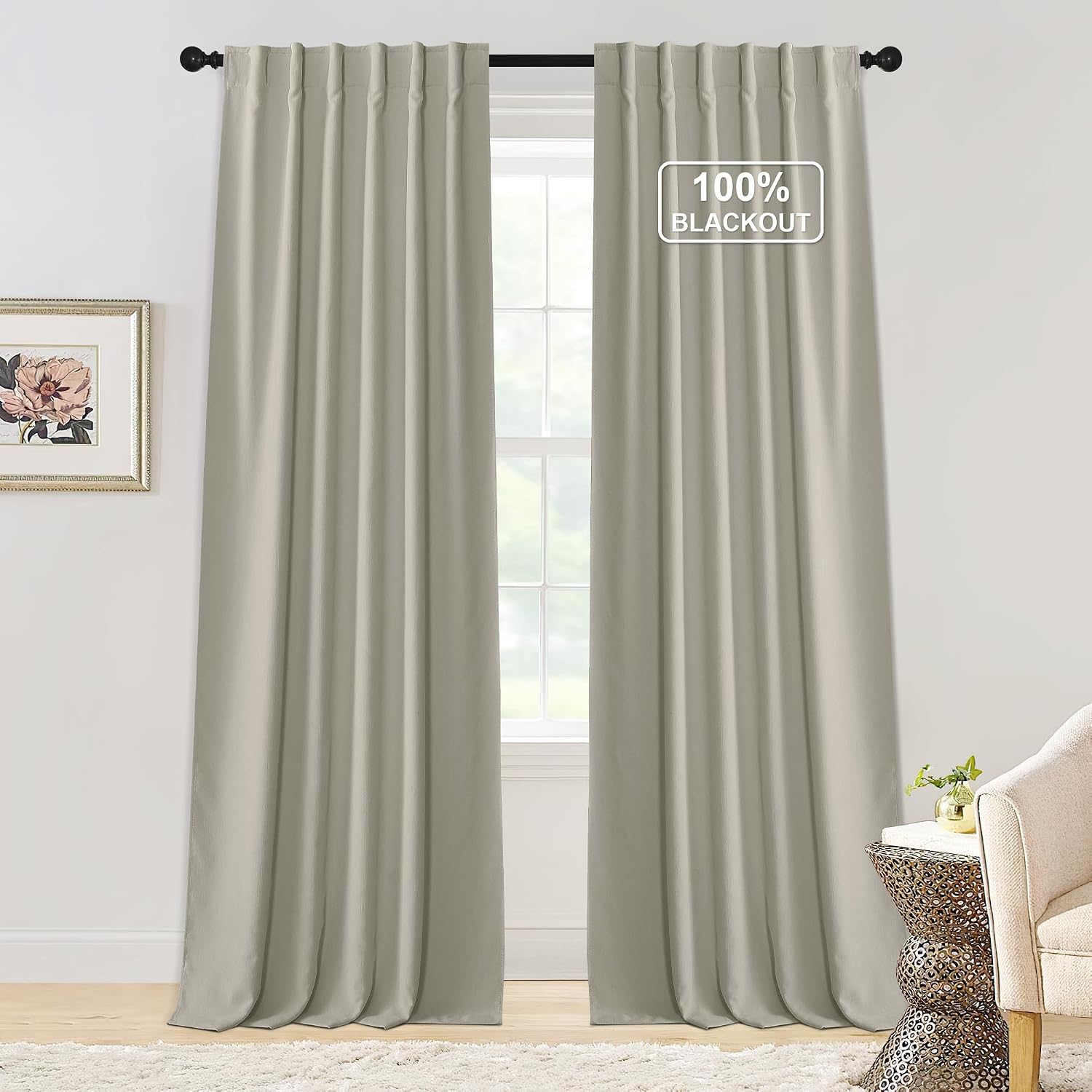 Nicetown Sand Chenille Velvet Curtains 90 inches Long, Privacy Luxury Rod Pocket Back Tab Thermal Insulated Room Darkening Window Drapes fo…