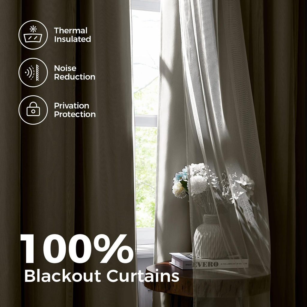Swandream Blackout Curtains for Bedroom, Double Layer Beige Curtains, Black Out Curtain 72 inch Long with Sheer Overlay for Living Room, Ro…