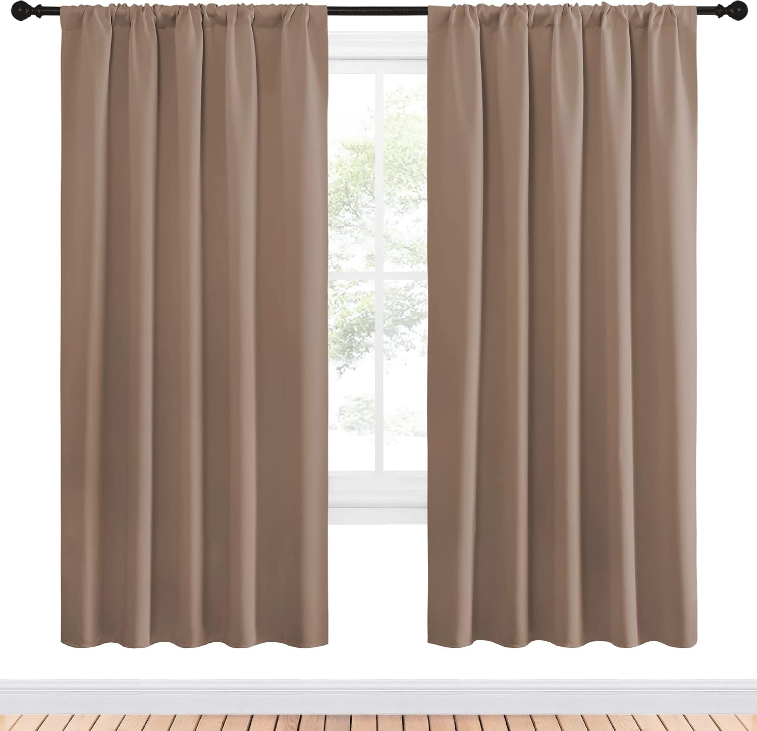 NICETOWN Kids Blackout Curtain Panels - Window Treatment Thermal Insulated Solid Rod Pocket Blackout Drapes for Bedroom (Cappuccino, Set…