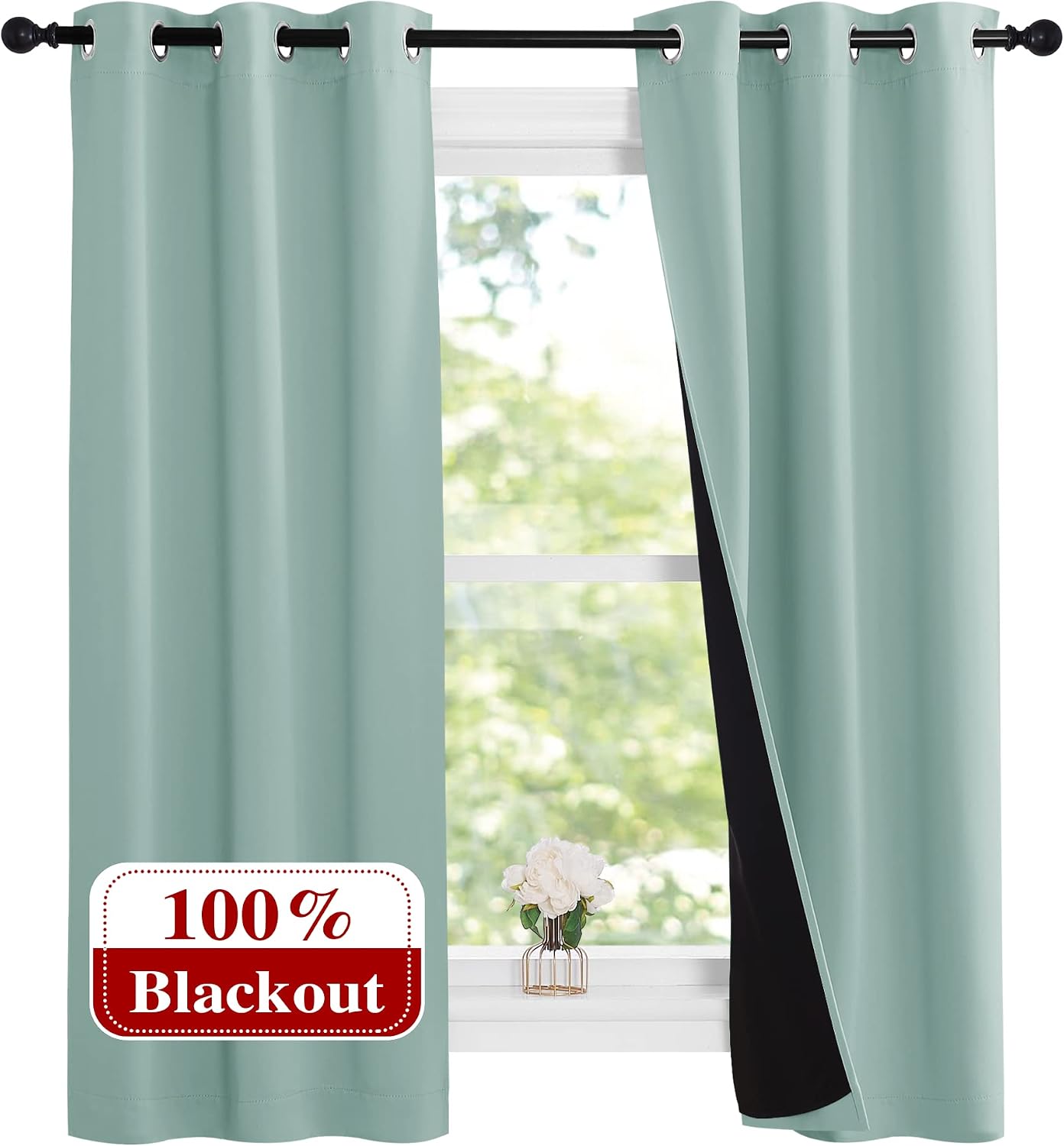Nicetown Aqua Blue 100% Blackout Lined Curtains, 2 Thick Layers Narrow Wide Window Treatment Panels Thermal Insulated Drapes for Kitchen Sm…
