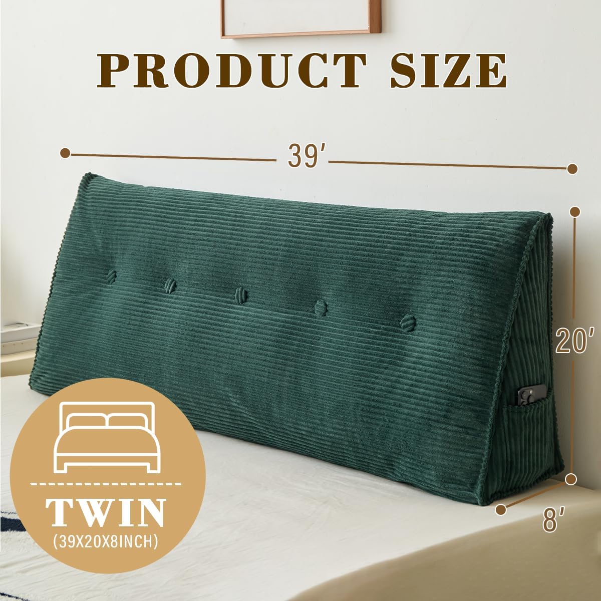 ZTVZTV Wedge Headboard Pillow for Bed, Twin Dorm Headboard Support for Sitting Up Reading, Relaxing, Removable Washable Corduroy Cov…