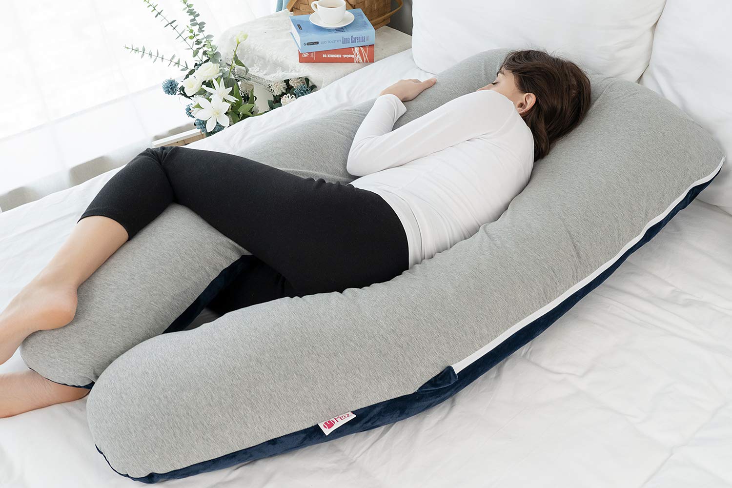 Meiz Pregnancy Pillow, Cooling Pregnancy Pillows for Sleeping, Full Body Pregnancy Pillow with Reversible Cooling Jersey Cover & Velvet Cov…