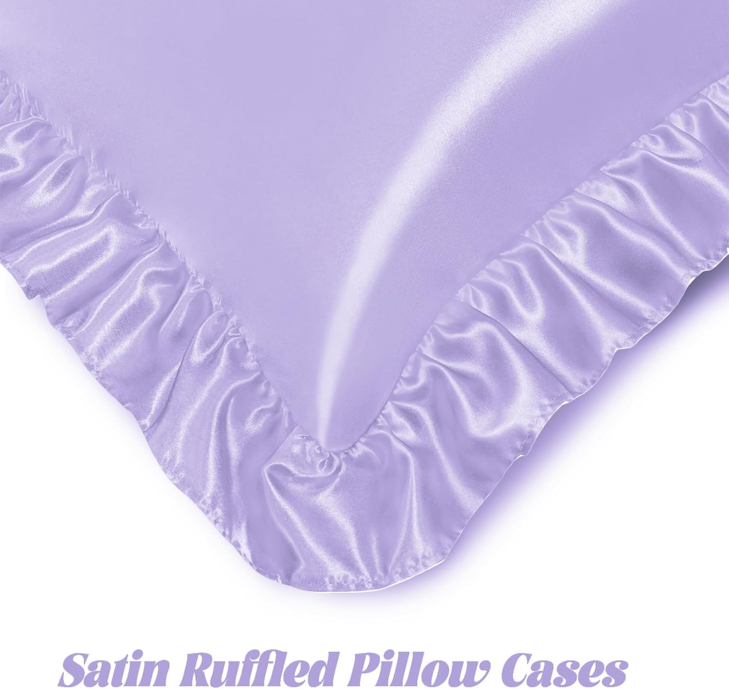 Homiest Ruffle Euro Sham Covers 26x26 Inch Set of 2, Lavender Satin Pillow Shams with 3 Inch Wide Decorative Ruffled, European Square…