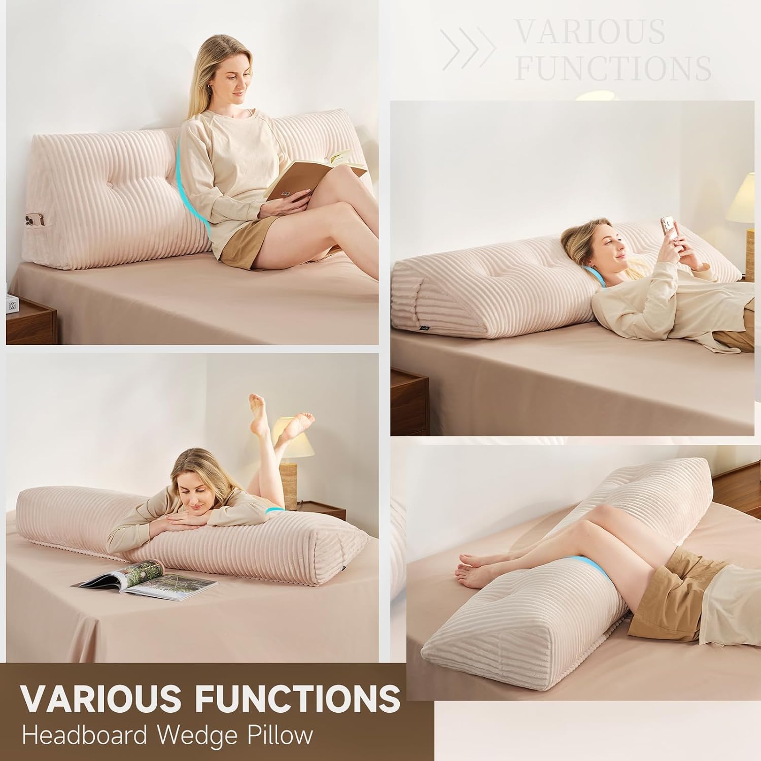 Z-Hom Large Headboard Pillow King, NO ROLL Pillow, Wedge Pillow Headboard for Sitting Up in Bed, Backrest Support Triangular Cushion for Re…