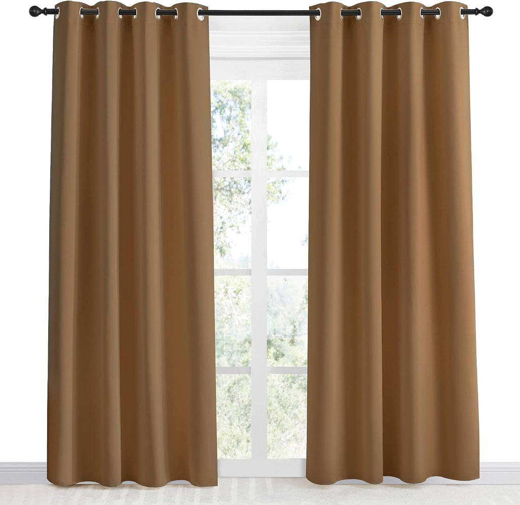 NICETOWN Gold Brown Curtain 86 inch Long, 1 Panel, W55 x L86, Grommet Blackout Thermal Insulated Room Darkening Sound Reducing Window…