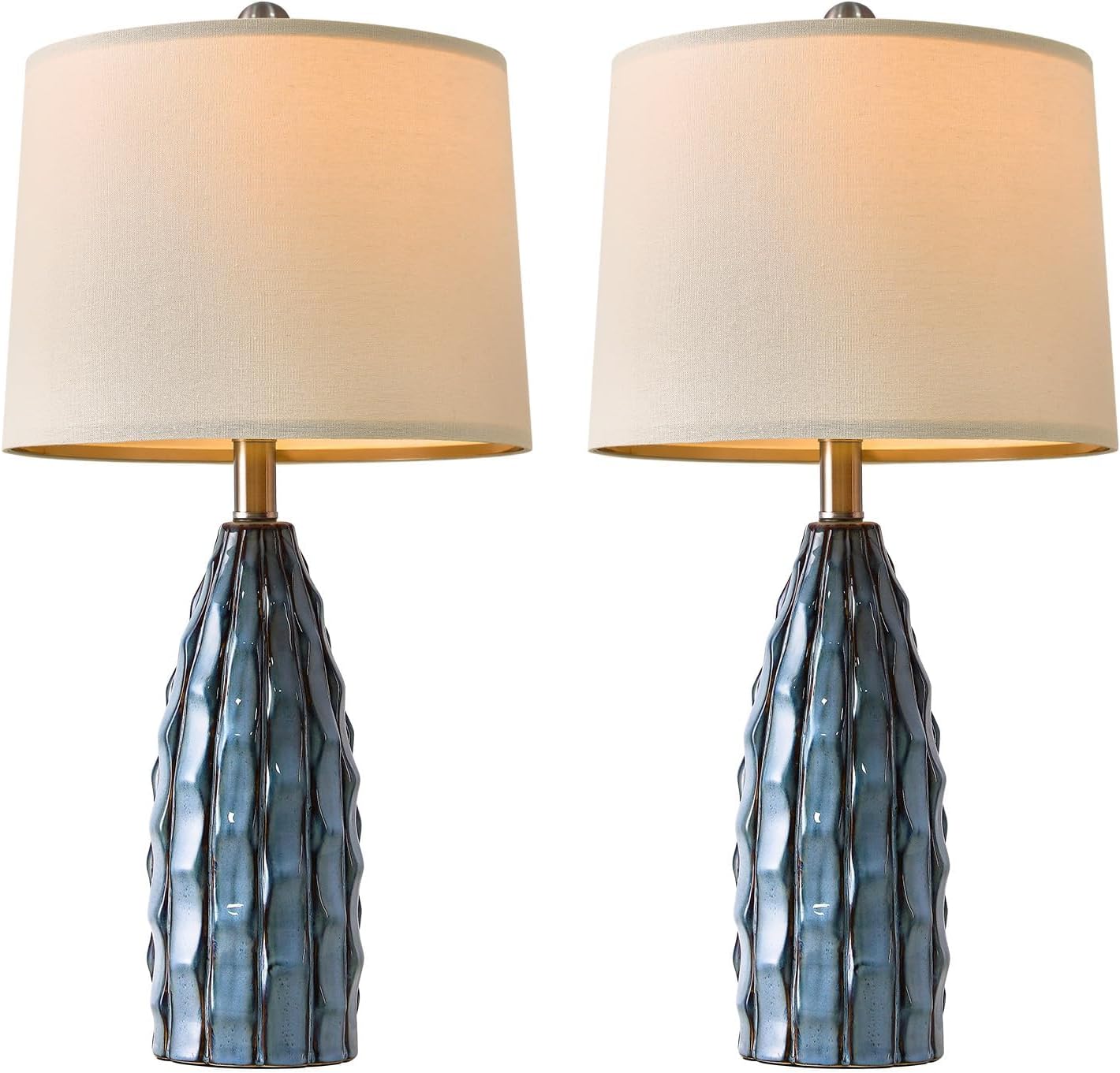 USumkky Ceramic Table Lamps Set of 2, 23.75" Modern Farmhouse Bedside Lamp - Blue Nightstand Lamps for Bedroom, Boho Living Room End…