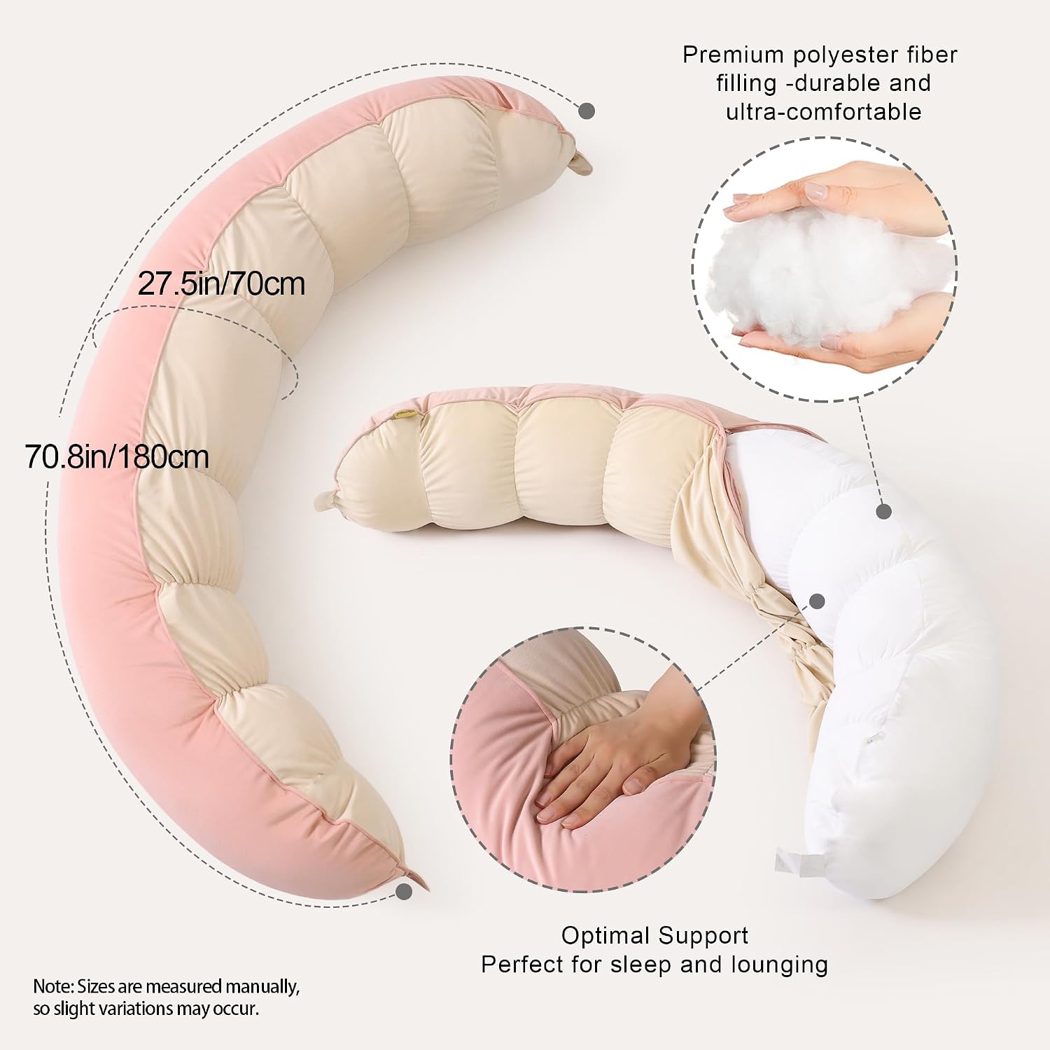 Peallow(Pat. Pend) – Long Round Body Pillow for Adults, Bolster Pillow for Sleeping, Soft and Supportive Pillow for Sleeping & Lumbar…