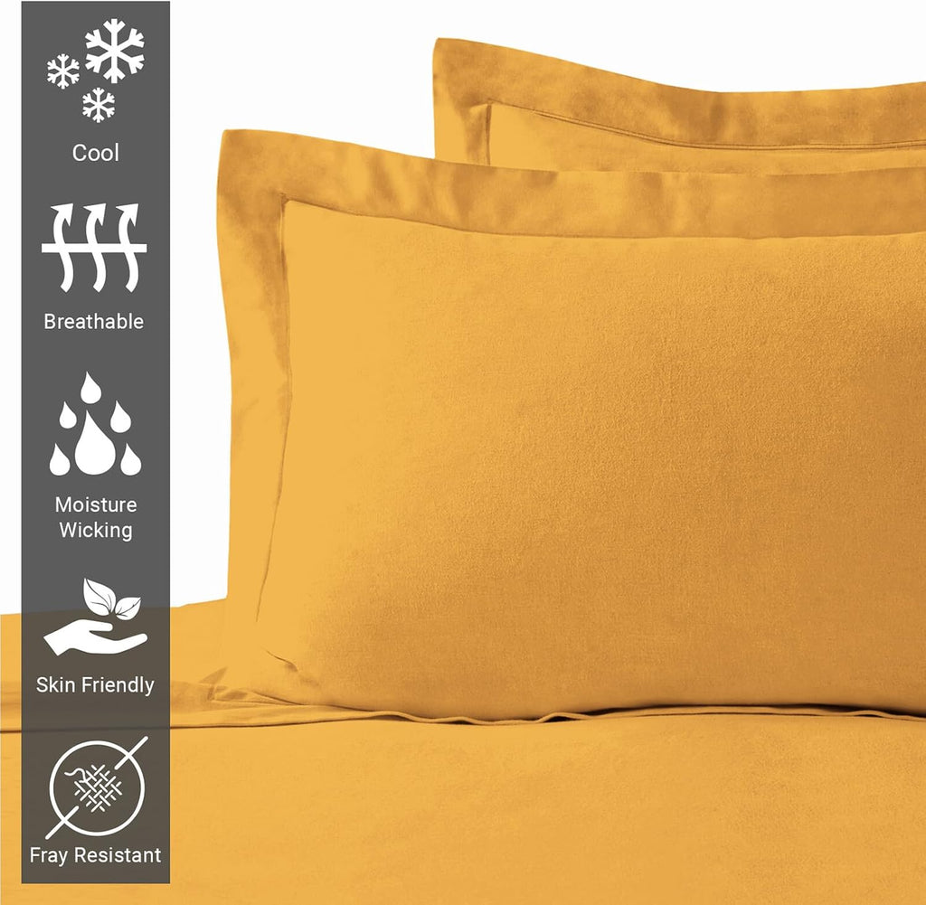 Pizuna Pure 100% Cotton Pillow Shams Queen Size Set of 2 Honey Gold, Luxurious 400 Thread Count Long Staple Cotton Sateen with Envelope Clo…