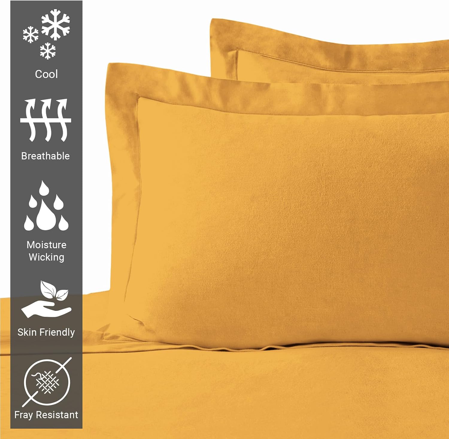 Pizuna Pure 100% Cotton Pillow Shams Queen Size Set of 2 Honey Gold, Luxurious 400 Thread Count Long Staple Cotton Sateen with Envelope Clo…