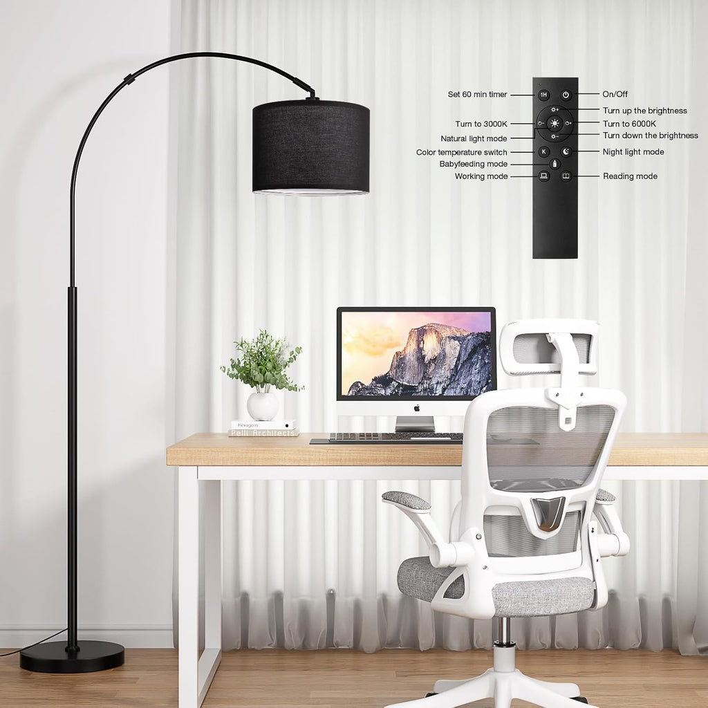 Ambimall Dimmable Arc Floor Lamp with Remote, Color Temperatures and Brightness Adjustable, Arched Floor Lamp with Rotating Head, Over…