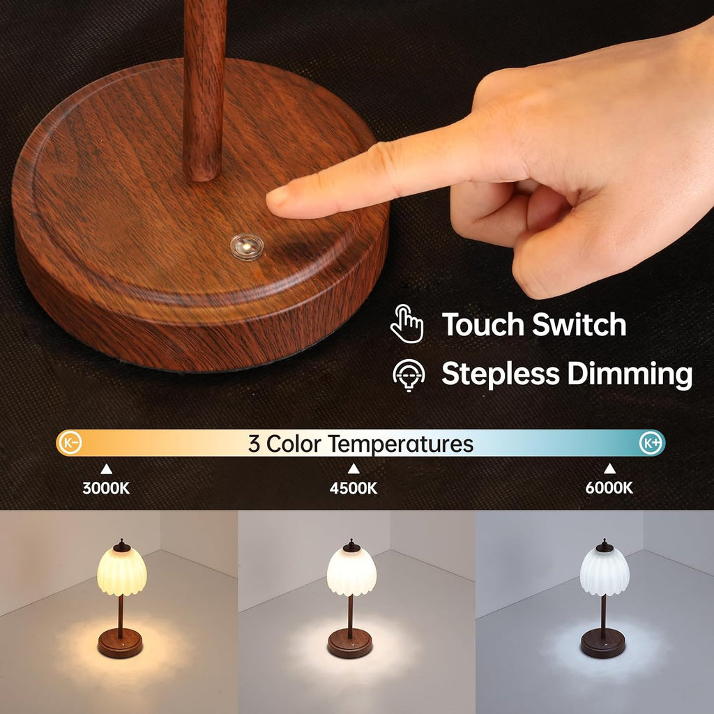 Shenmoyl Tulip Table Lamp with 5200mAh Battery & Touch Control, Small Cordless Table Lamp with 3 Colors, Rechargeable Battery Operated…