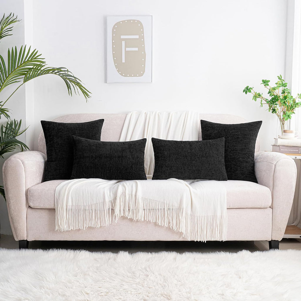 Hwy50 HWY 50 Black Couch Pillow Covers 16x16 Inch Pack of 2, Soft Chenille Decorative Throw Pillow Cases Farmhouse for Sofa Living Room Bed…