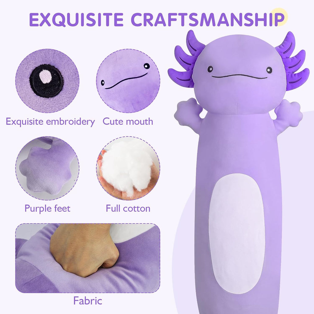 Dalmao 36 inch Cute Giant Purple Axolotl Plush Soft Body Pillow, Large Squishy Plushies Axolotl Stuffed Animals Toy, Gifts for Kids Boys…