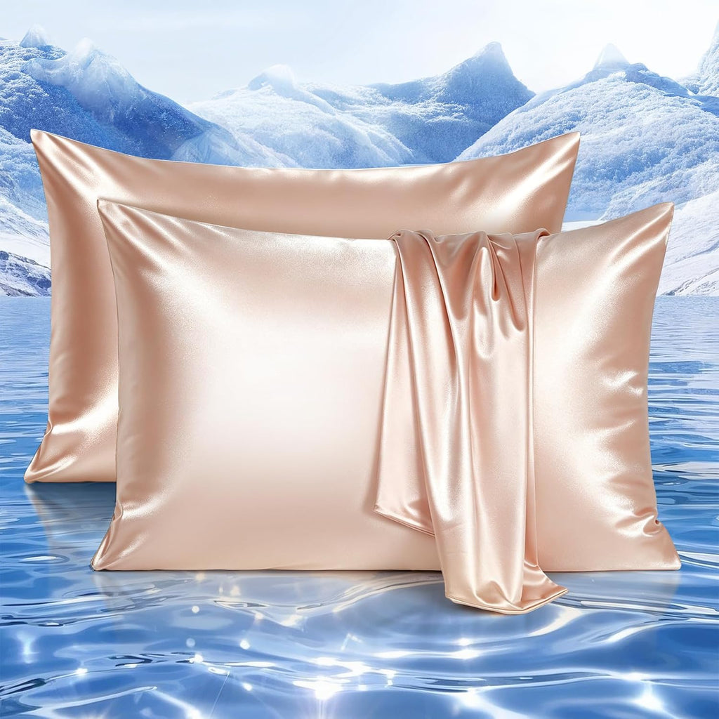 Elegear Cooling Pillow Cases Set of 2 for Hot Sleepers, Soft Silky Satin Pillowcase for Hair & Skin, Upgraded Arc-Chill Cooling Satin…