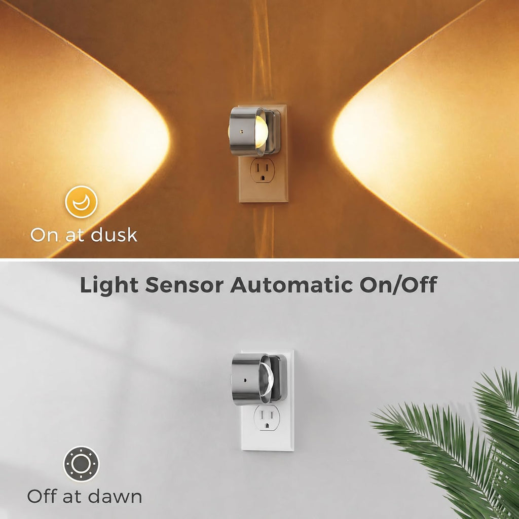 L LOHAS LED Night Light Projector, Night Lights Plug into Wall, Dusk to Dawn Sensor, Silver Swivel Nightlight for Kids, Soft White…