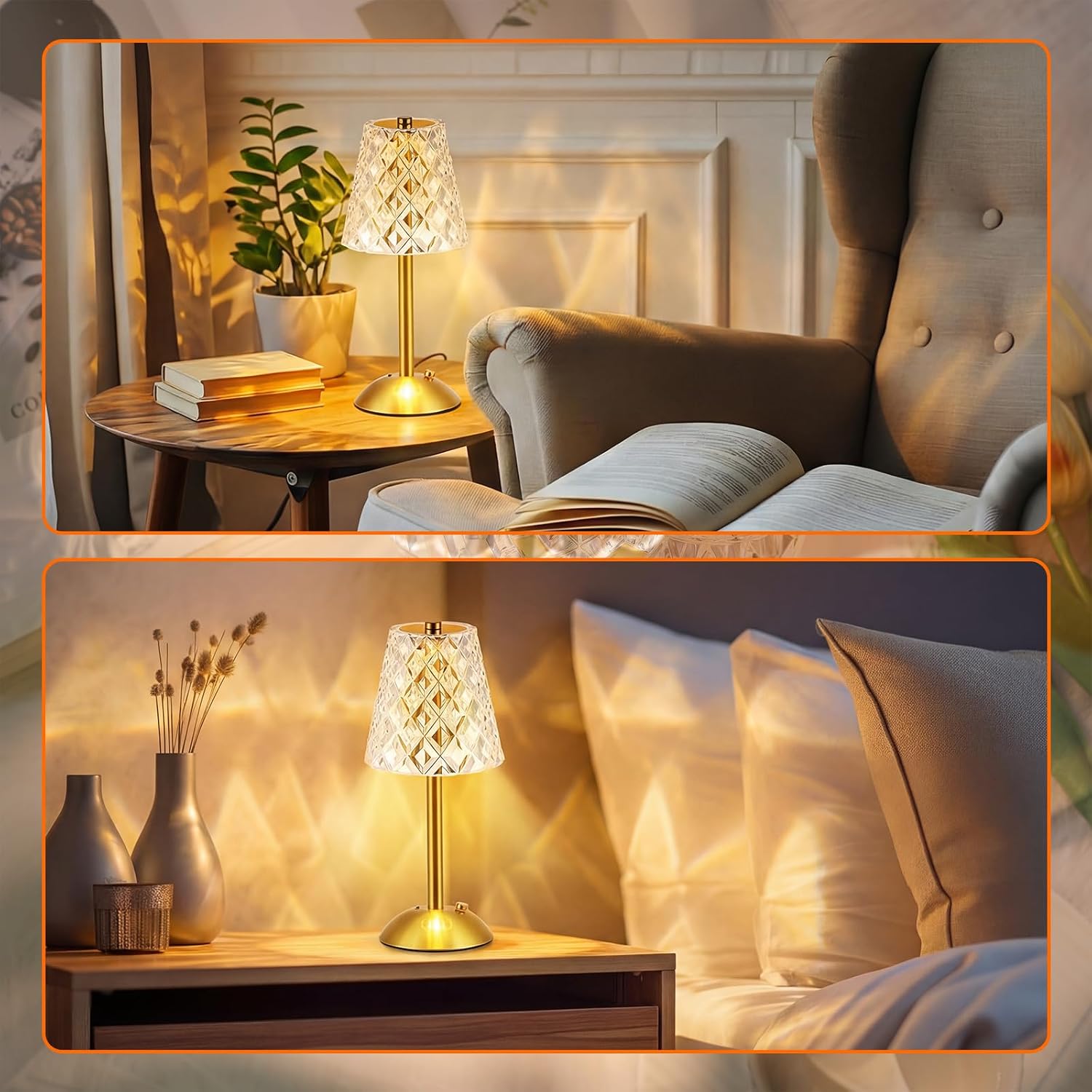 Liliful 2 Pcs Cordless Table Lamp Rechargeable Touch LED Small Gold Portable Battery Operated USB-c Desk Lamp 3 Color Dimmable for…