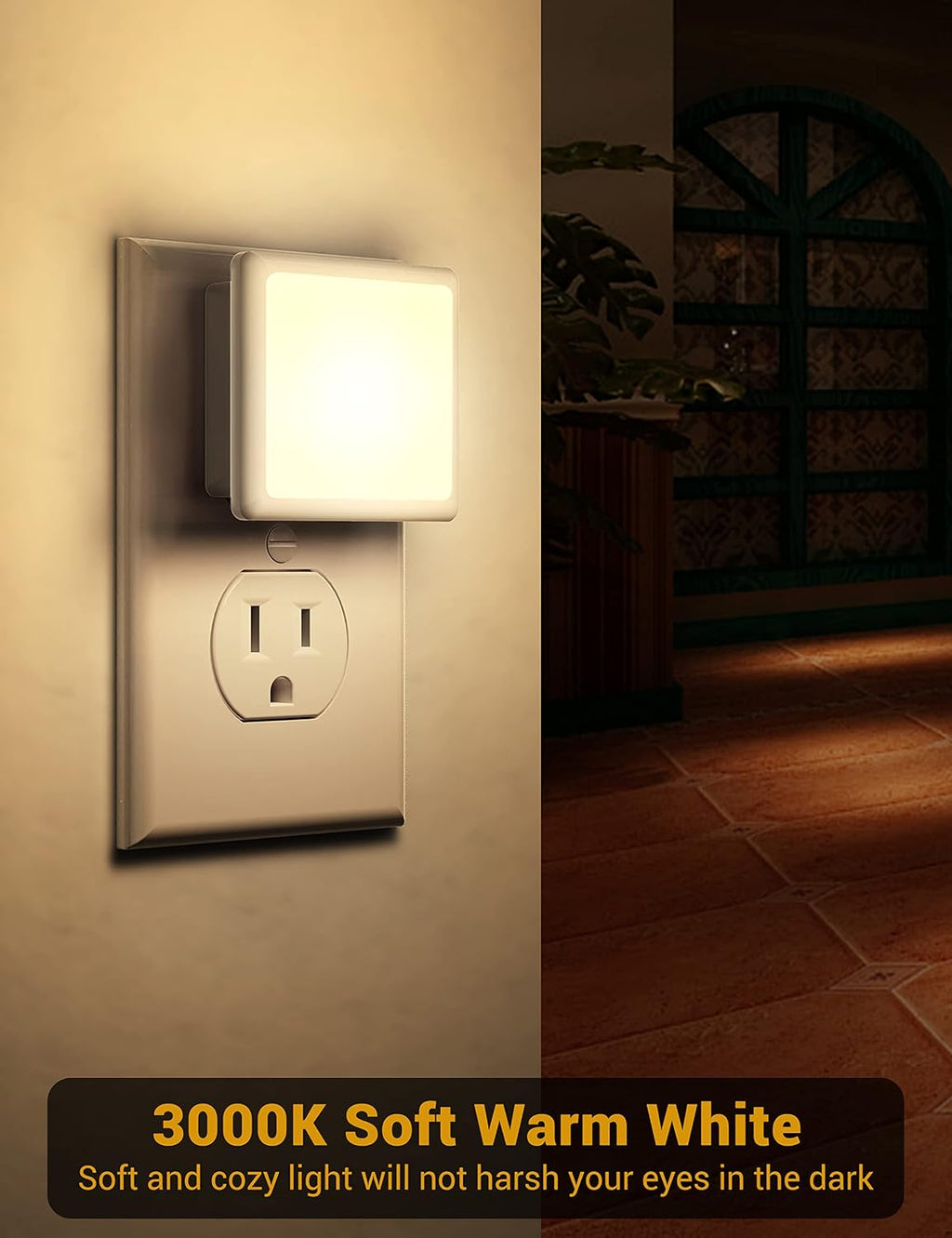 JandCase Night Lights Plug into Wall 2 Pack, Plug in Night Light with Dusk-to-Dawn Light Sensor, 3000K Soft White 0.3W, LED Nightlight…